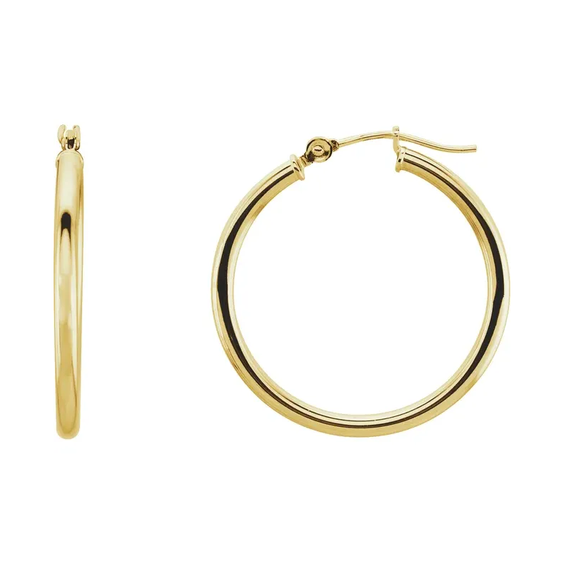 14K Yellow Tube 15 mm Hoop Earrings