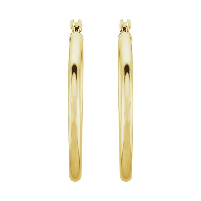 14K Yellow Tube 15 mm Hoop Earrings