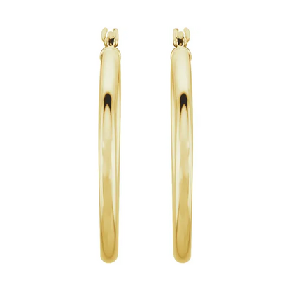 14K Yellow Tube 15 mm Hoop Earrings