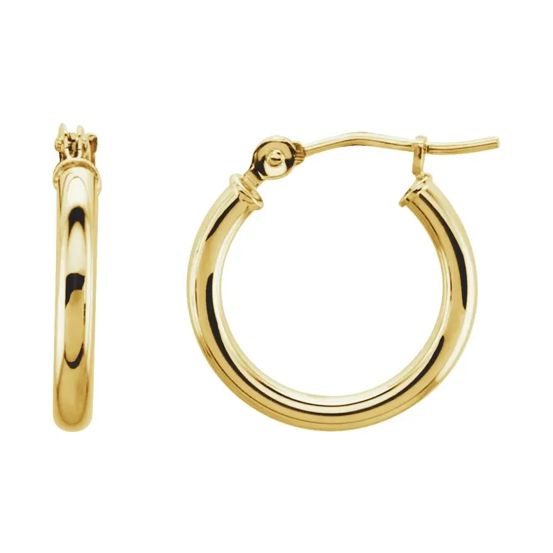 14K Yellow Tube 15 mm Hoop Earrings