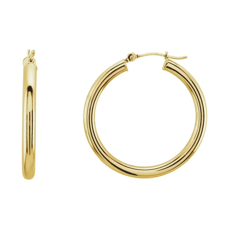 14K Yellow Tube 15 mm Hoop Earrings