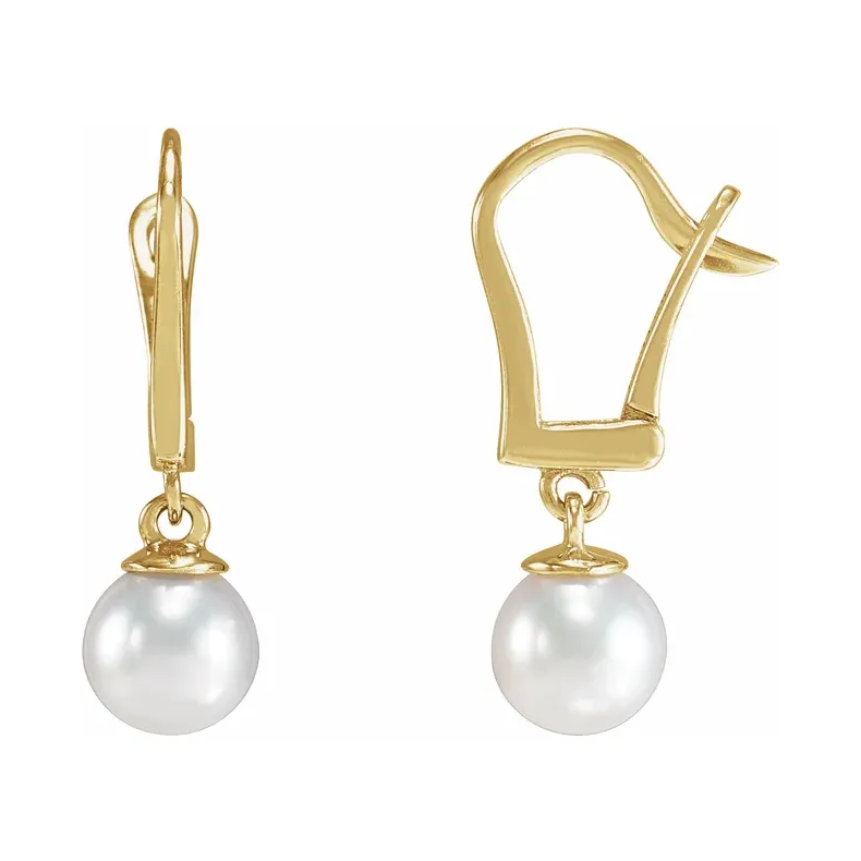 14K Yellow Cultured White Freshwater Pearl Earrings