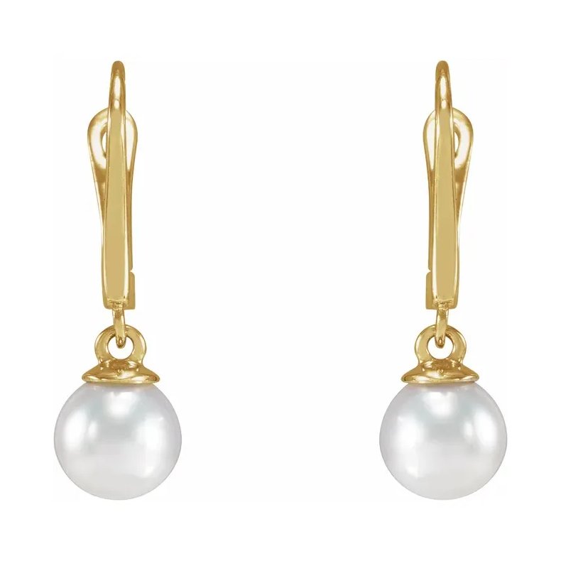 14K Yellow Cultured White Freshwater Pearl Earrings