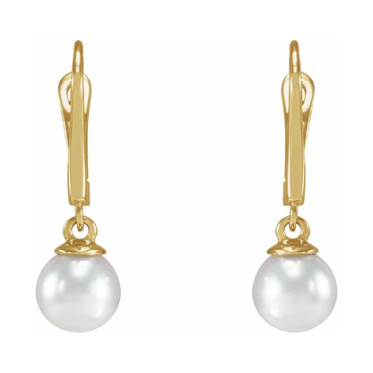 14K Yellow Cultured White Freshwater Pearl Earrings