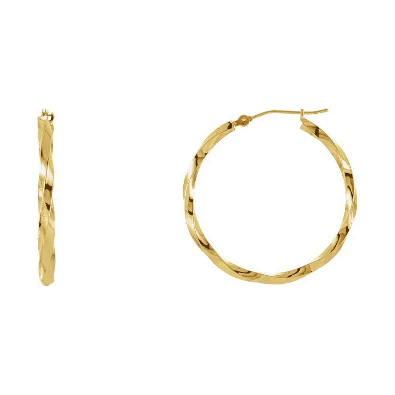 14K Yellow Twisted Tube 30 mm Hoop Earrings