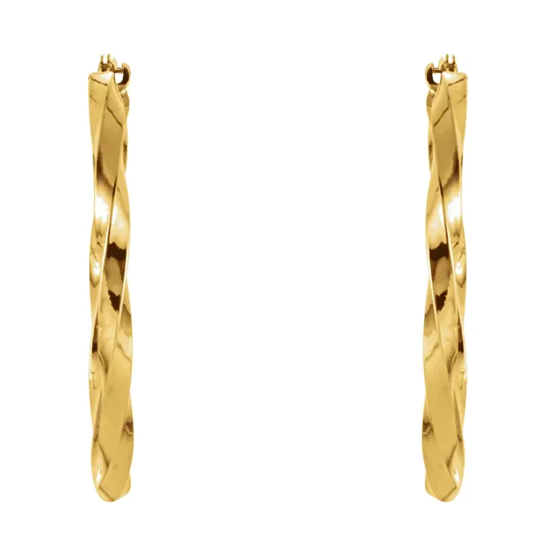 14K Yellow Twisted Tube 30 mm Hoop Earrings