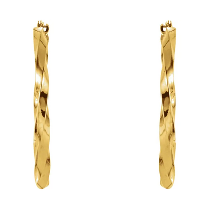 14K Yellow Twisted Tube 30 mm Hoop Earrings