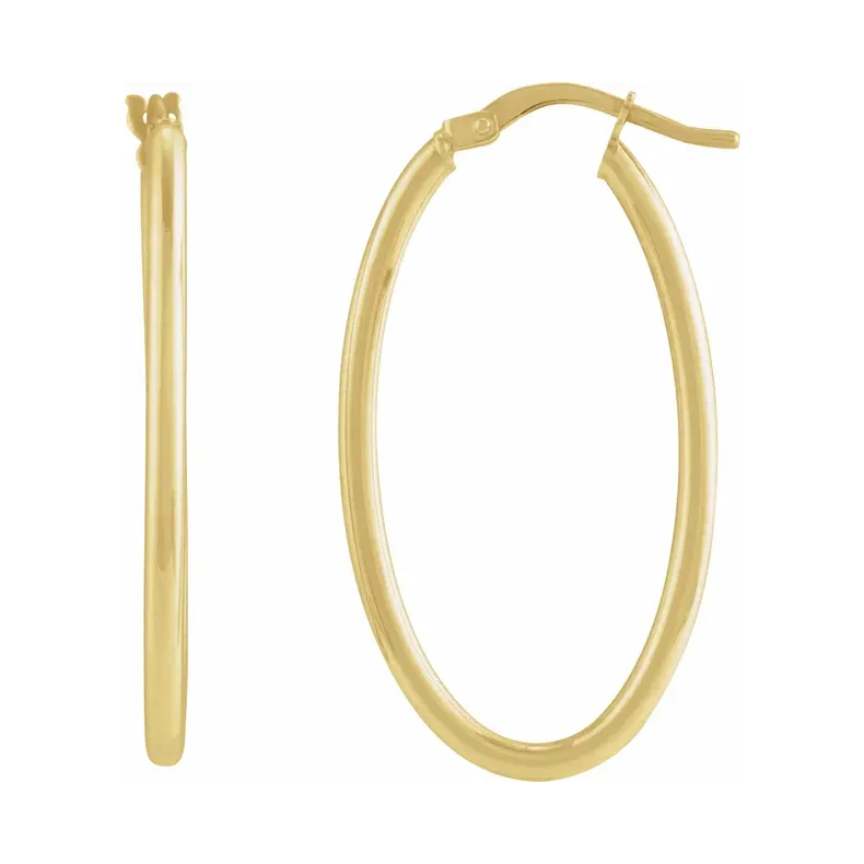 14K Yellow Elongated Oval Tube Hoop Earrings