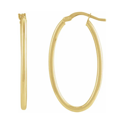 14K Yellow Elongated Oval Tube Hoop Earrings