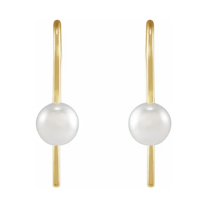 14K Yellow Cultured White Akoya Pearl Wire Earrings