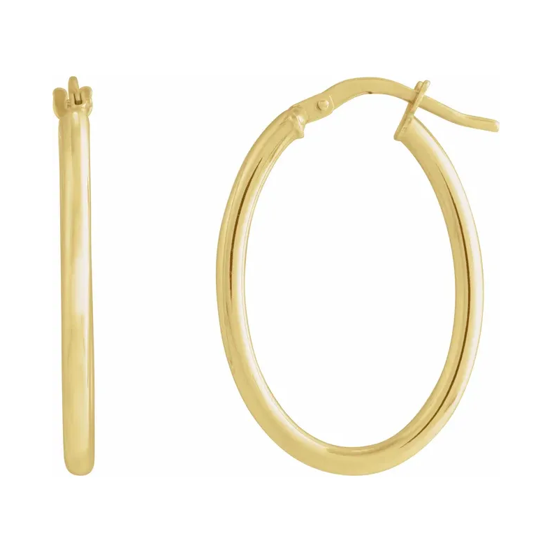 14K Yellow Elongated Oval Tube Hoop Earrings