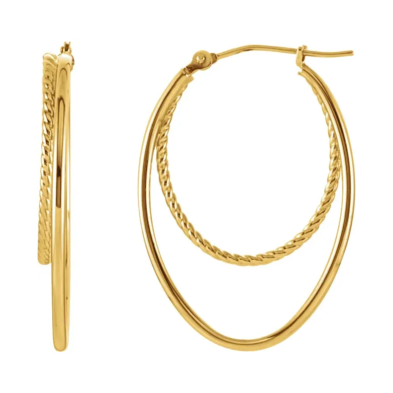 14K Yellow Oval Elongated 20mm Hoop Earrings