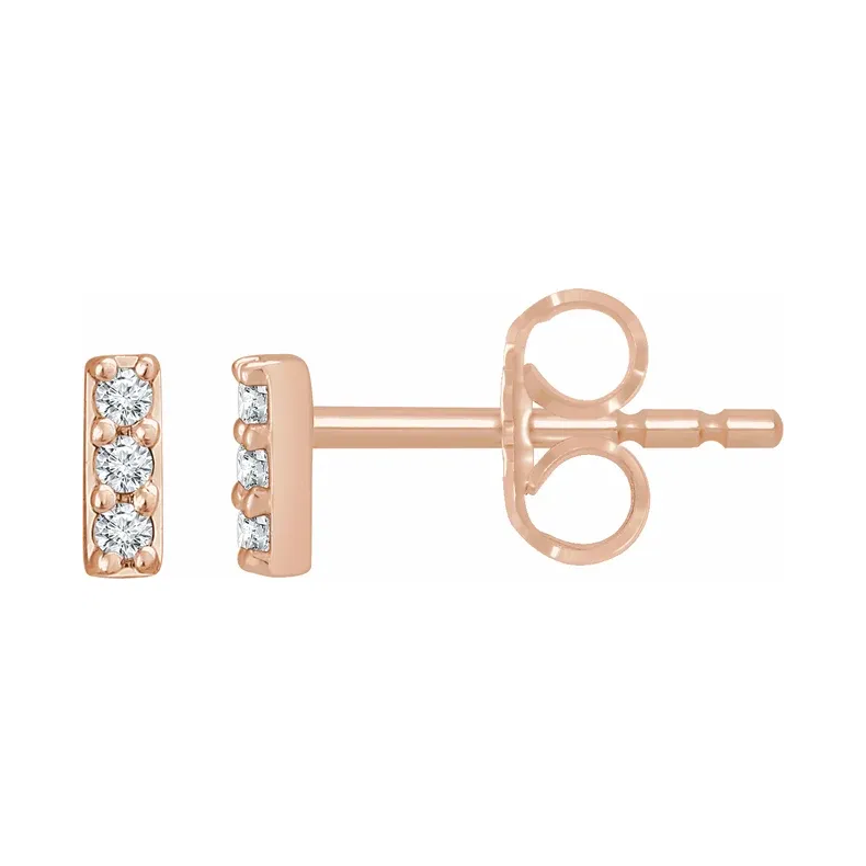 14K Solid Gold Diamond Mini-Bar Earrings