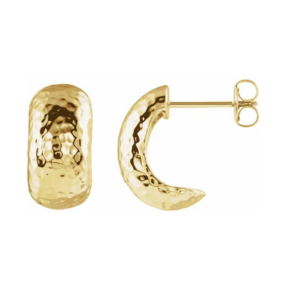 14K Yellow Hammered Hollow J-Hoop Earrings