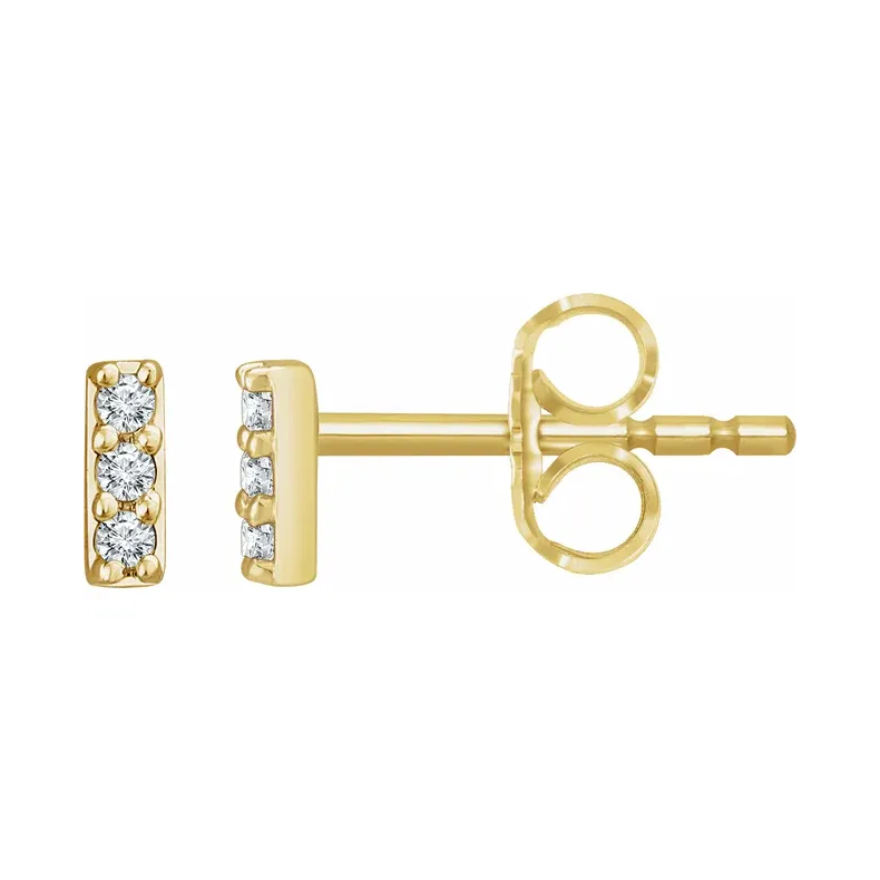 14K Solid Gold Diamond Mini-Bar Earrings