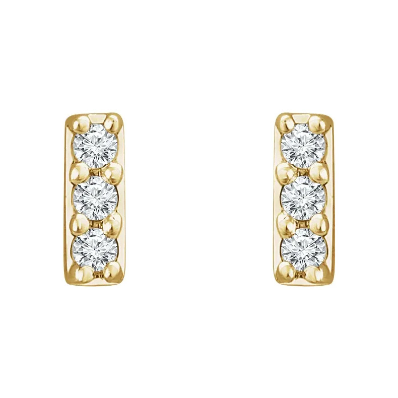 14K Solid Gold Diamond Mini-Bar Earrings