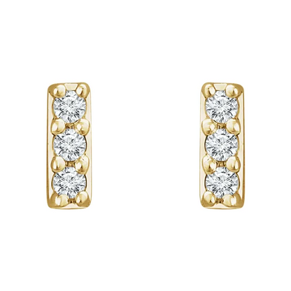 14K Solid Gold Diamond Mini-Bar Earrings