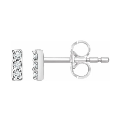 14K Solid Gold Diamond Mini-Bar Earrings