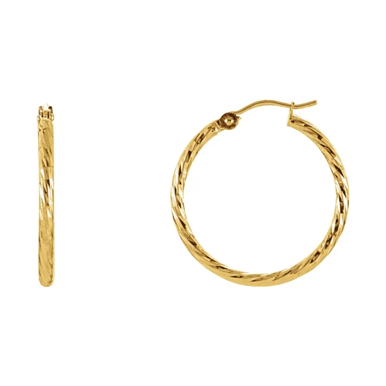 14K Yellow Diamond-Cut Tube Hoop Earrings