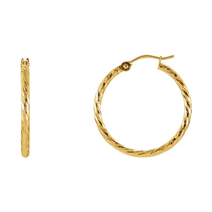 14K Yellow Diamond-Cut Tube Hoop Earrings