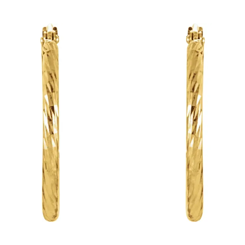 14K Yellow Diamond-Cut Tube Hoop Earrings