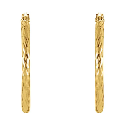 14K Yellow Diamond-Cut Tube Hoop Earrings