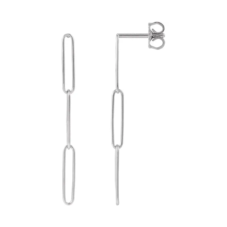 14K White Paperclip-Style Earrings