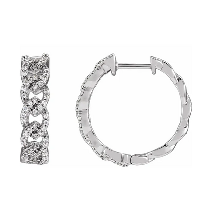 14K White Diamond Hoop Earrings