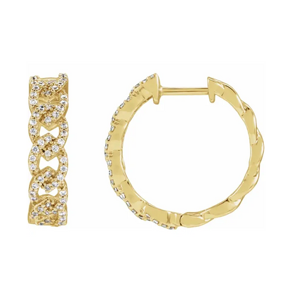 14K White Diamond Hoop Earrings