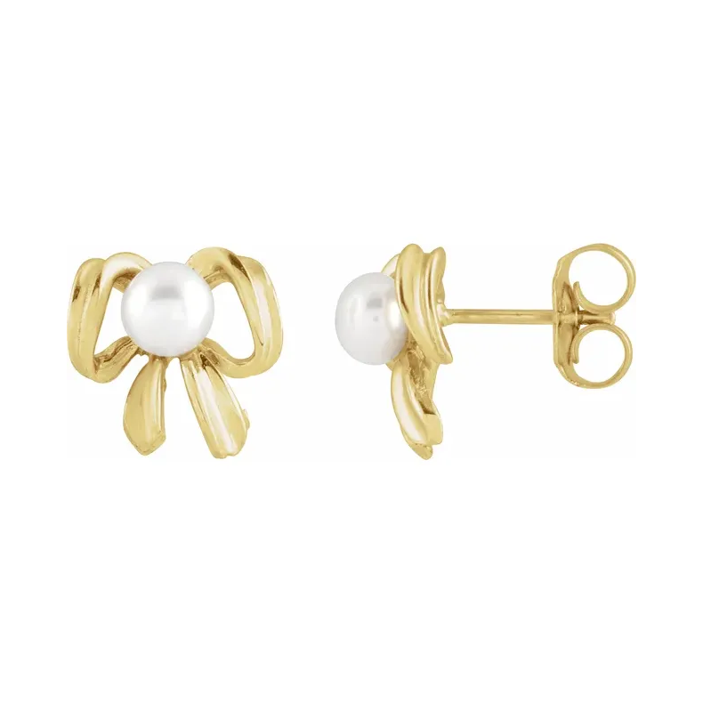 14K Gold White Freshwater Pearl Earrings