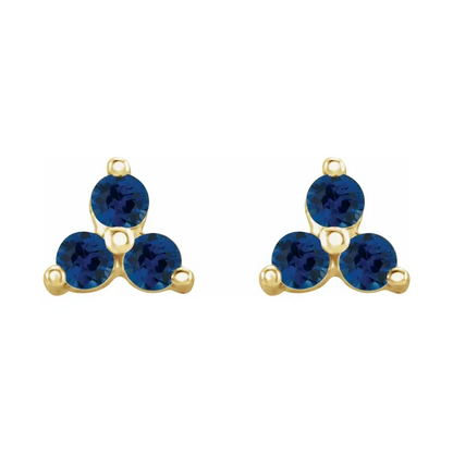 Blue Sapphire Three Stone Earrings