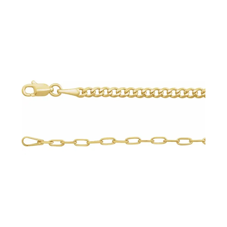 14K Yellow Curb &amp; Paperclip-Style Chain Necklace