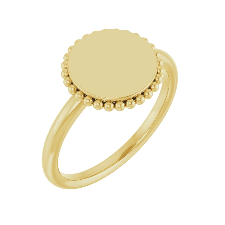 14K Yellow Engravable Beaded Ring