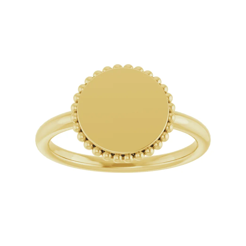 14K Yellow Engravable Beaded Ring