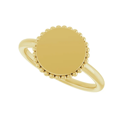 14K Yellow Engravable Beaded Ring