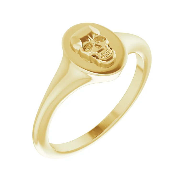 14K Yellow Skull Signet Ring