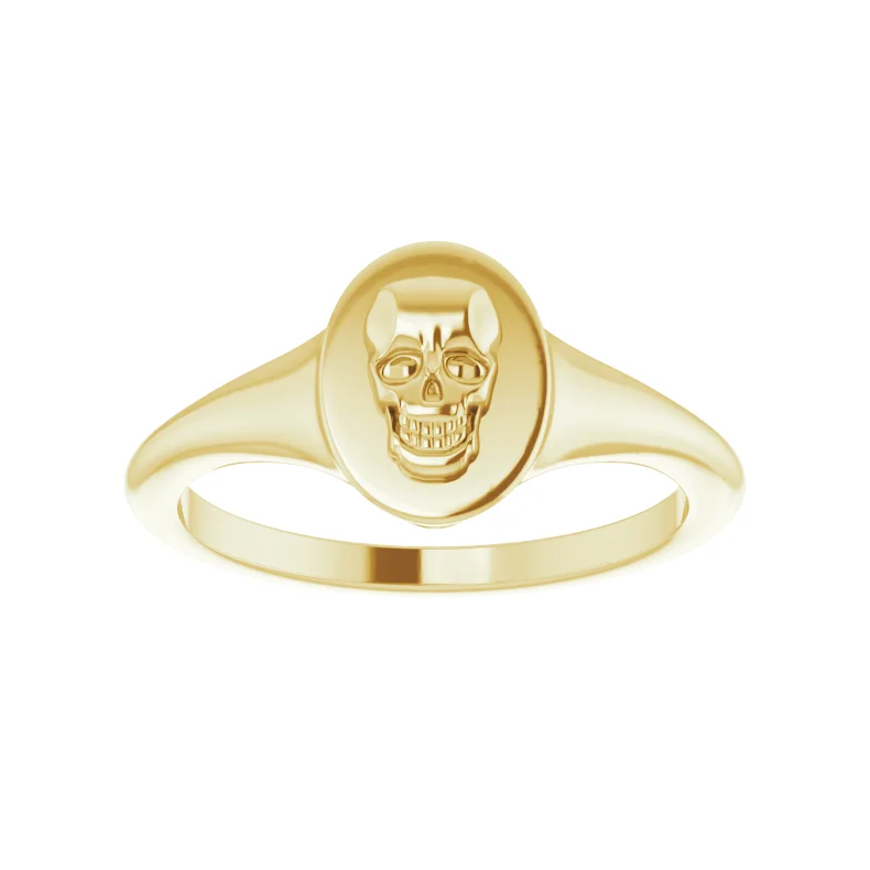 14K Yellow Skull Signet Ring