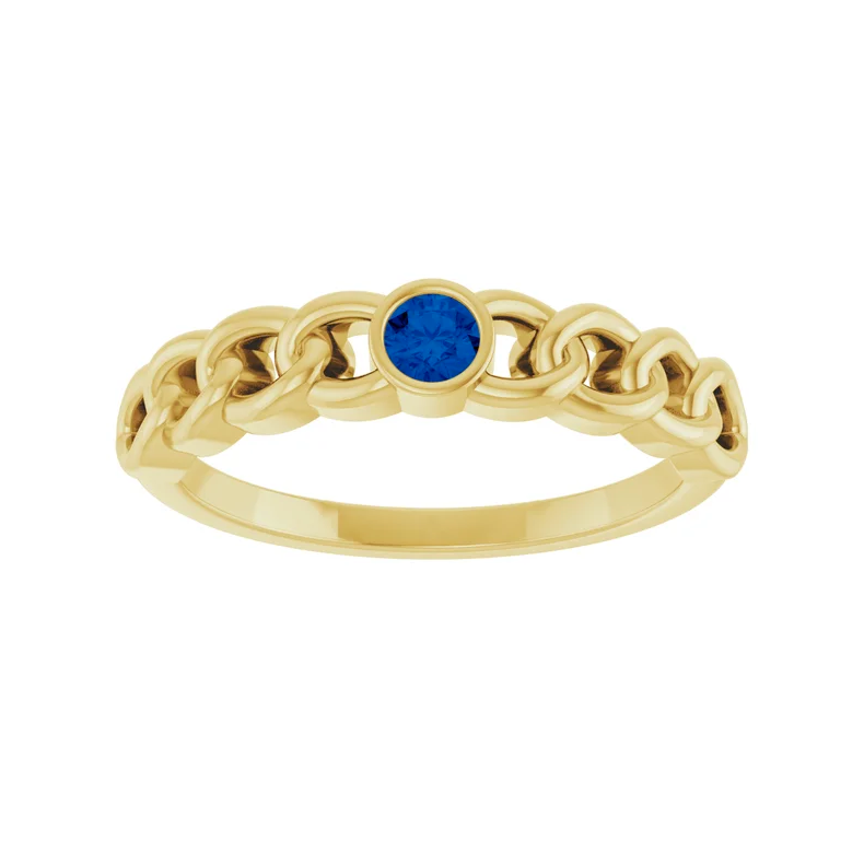 14K Yellow Natural Gemstones Curb Chain Ring