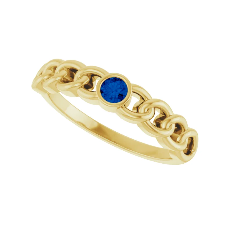 14K Yellow Natural Gemstones Curb Chain Ring