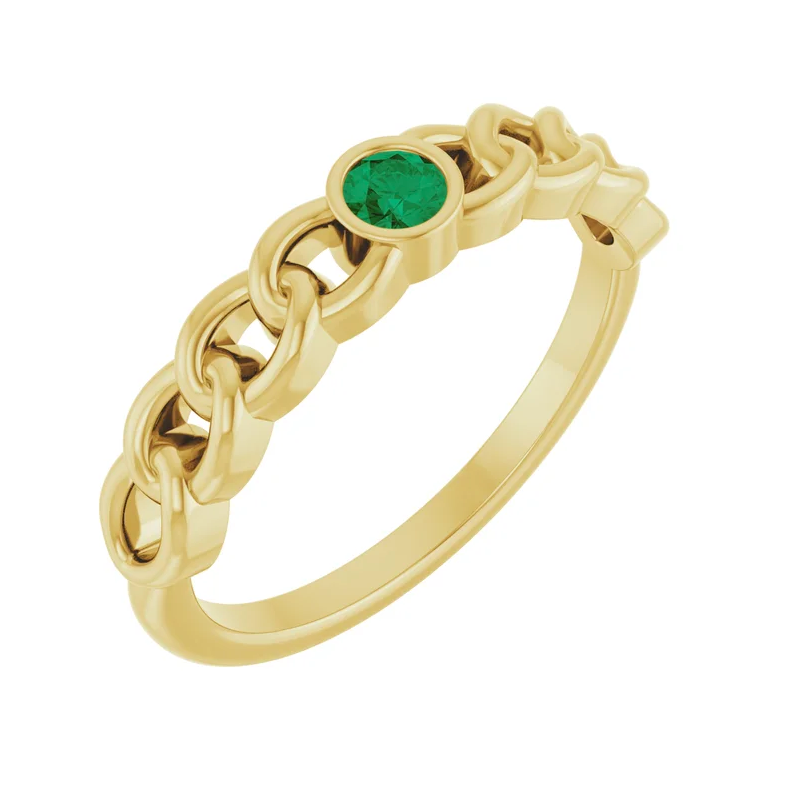 14K Yellow Natural Gemstones Curb Chain Ring