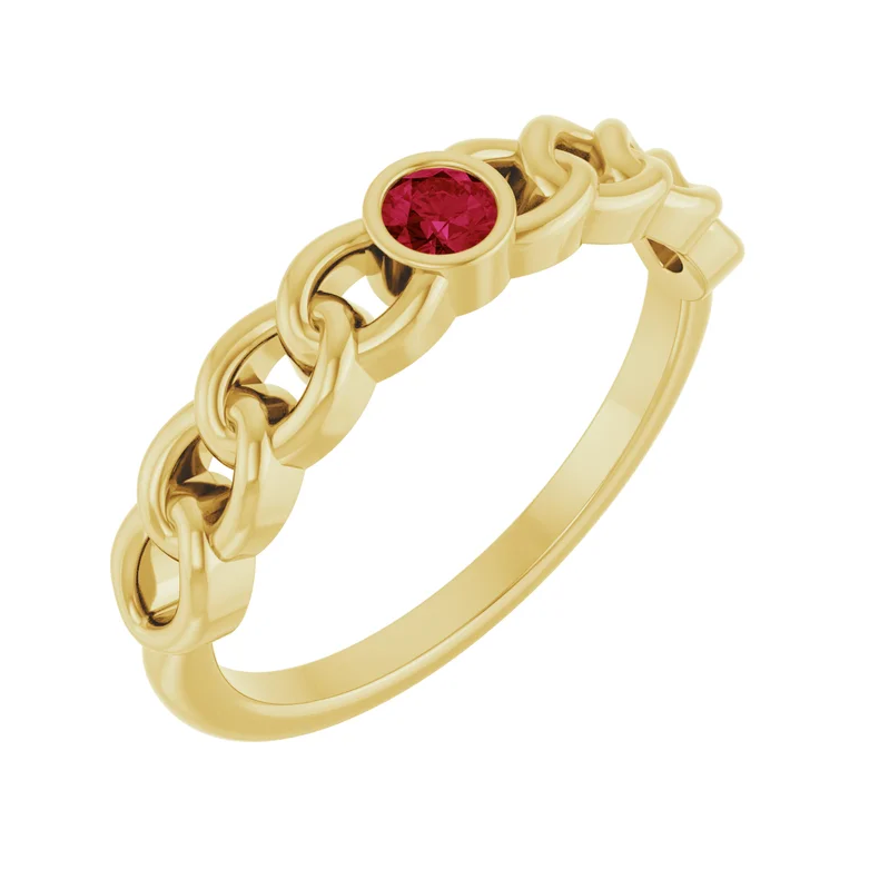 14K Yellow Natural Gemstones Curb Chain Ring