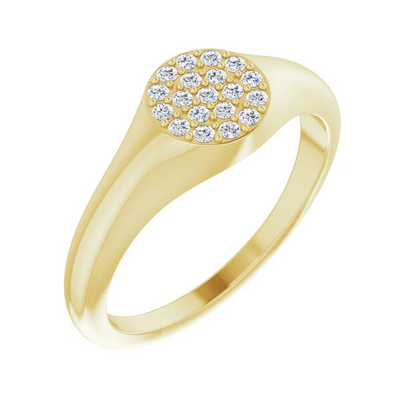 14K Yellow Diamond Pave Signet Ring