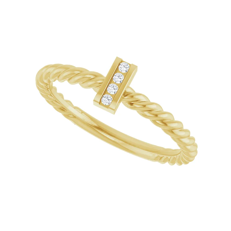 14K Yellow Diamond Rope Ring