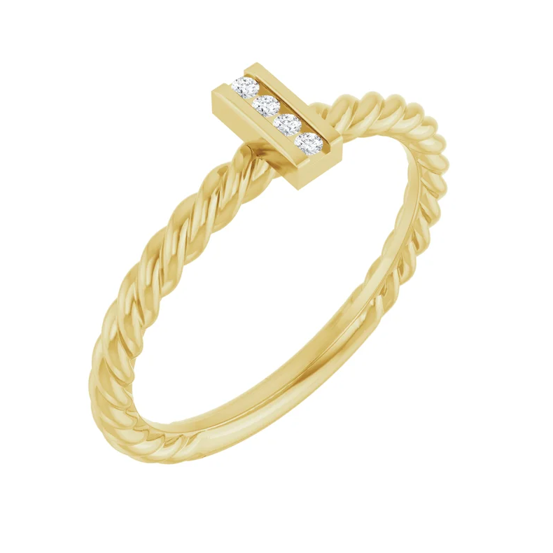 14K Yellow Diamond Rope Ring