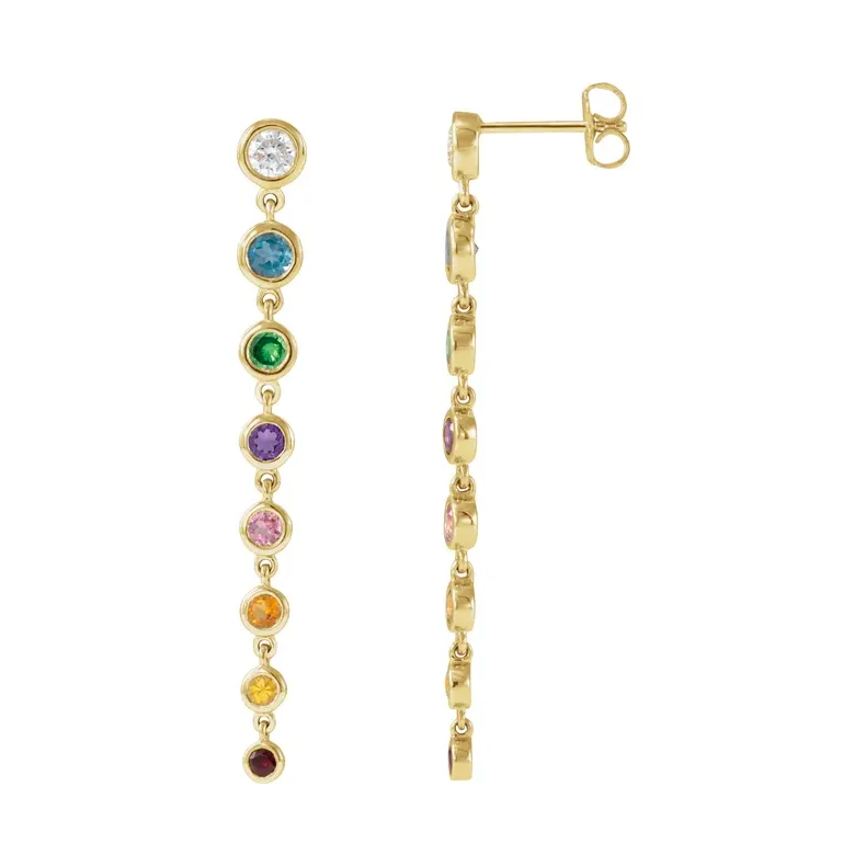 Multi-Gemstone &amp; Diamond Drop Down Earrings