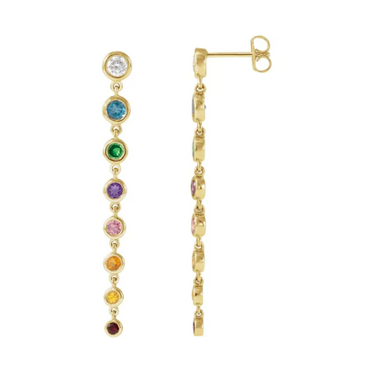 Multi-Gemstone &amp; Diamond Drop Down Earrings