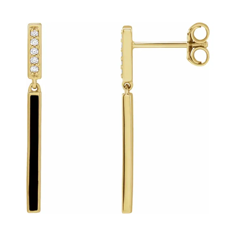 Diamond Black Enamel Bar Drop Earrings