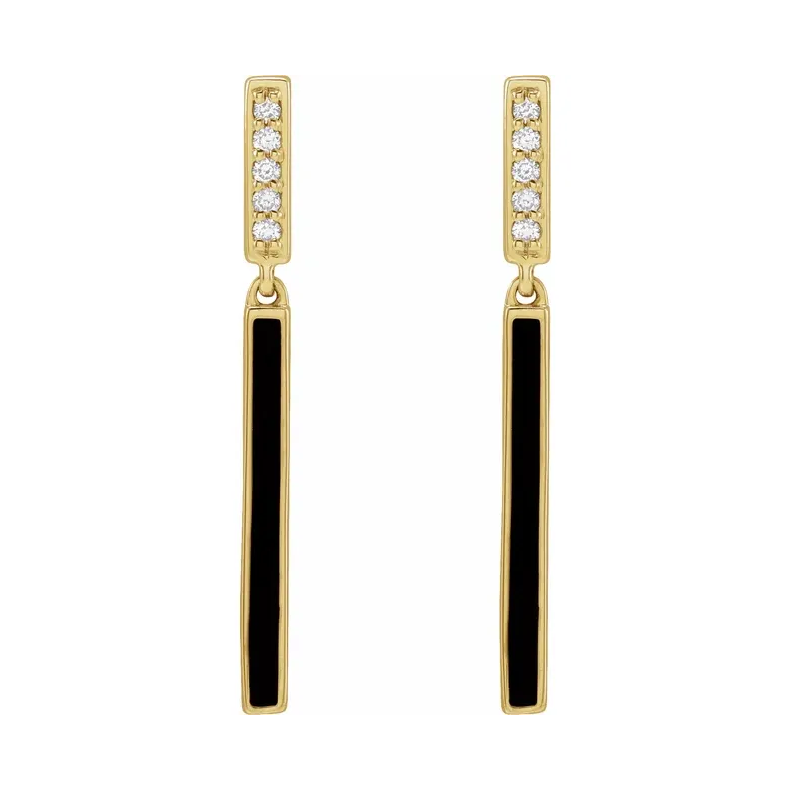 Diamond Black Enamel Bar Drop Earrings