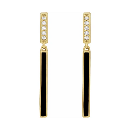 Diamond Black Enamel Bar Drop Earrings