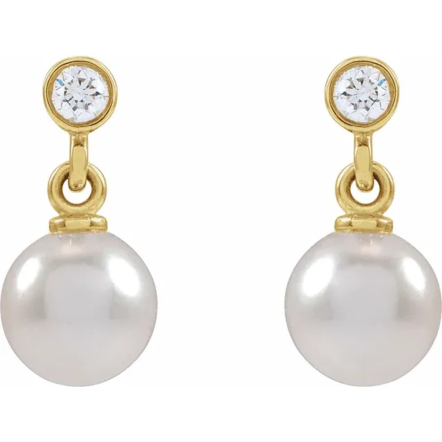 Diamond &amp; Cultured White Akoya Pearl Earrings